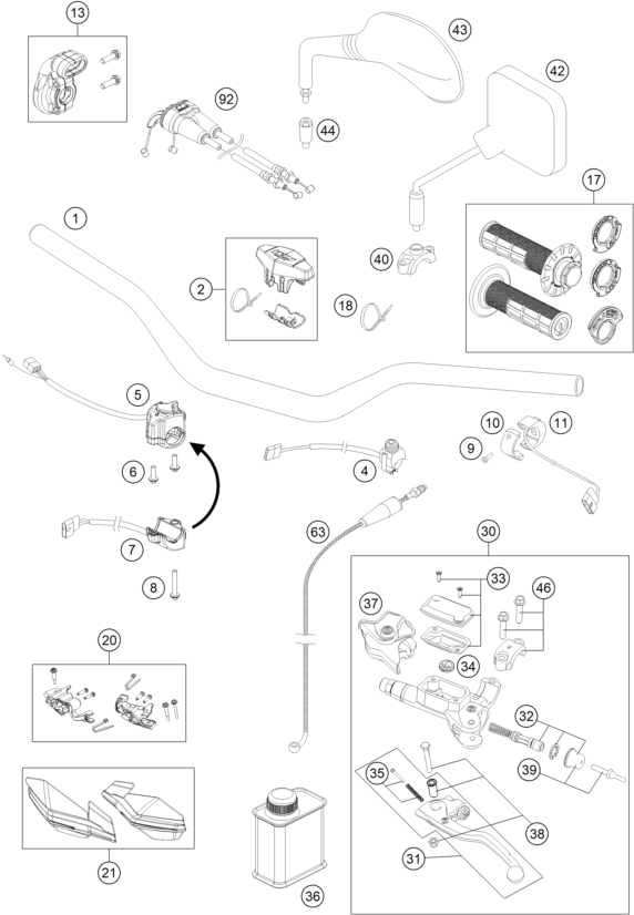 GUIDON ARMATURES POUR 500 EXC-F 2019 (EU)