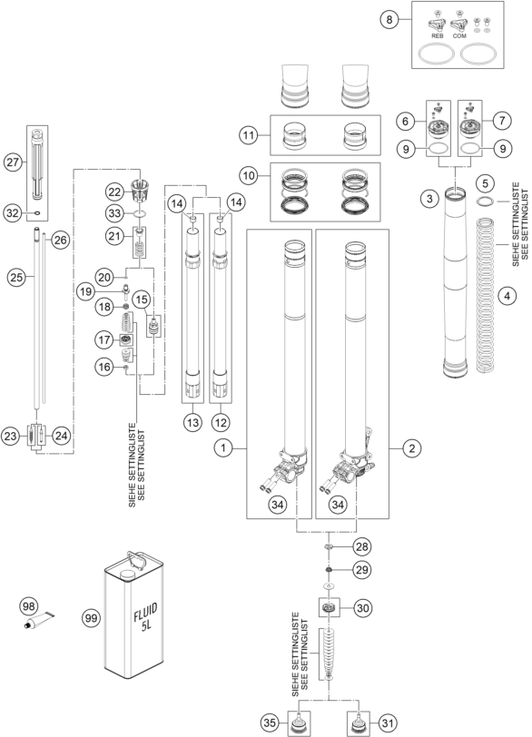 FOURCHE TELESCOPIQUE POUR 125 XC W 2019 EU