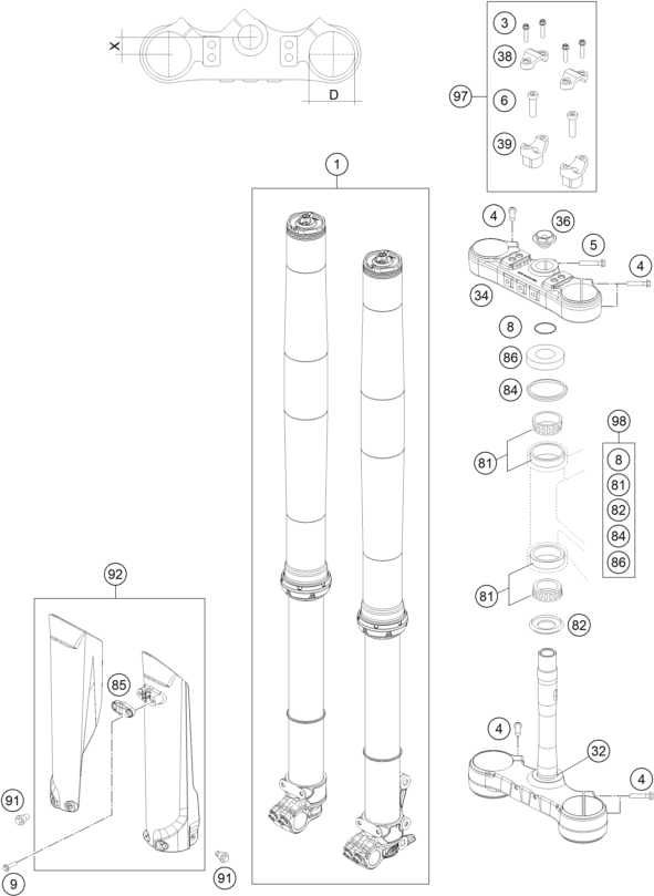 FOURCHE TELESCOPIQUE TE DE FOURCHE POUR 350 EXC F 2020 EU