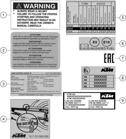 TECHNIC INFORMATION STICKER POUR 1290 SUPER DUKE RR 2023 (EU)