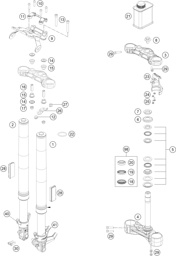 FOURCHE TELESCOPIQUE TE DE FOURCHE POUR 125 DUKE BLACK 2022 EU