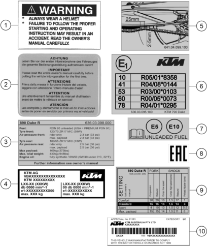TECHNIC INFORMATION STICKER POUR 890 DUKE R 2022