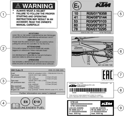 TECHNIC INFORMATION STICKER POUR 890 DUKE BLACK 2022 EU