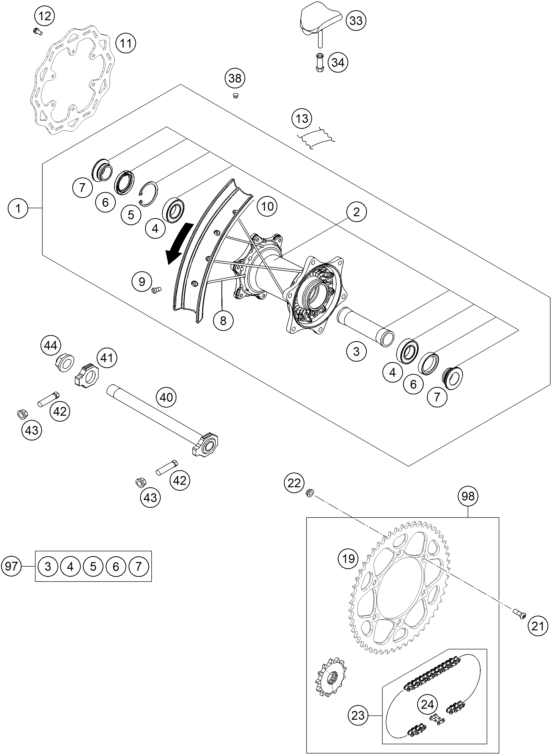 ROUE ARRIERE POUR 250 XC F 2025