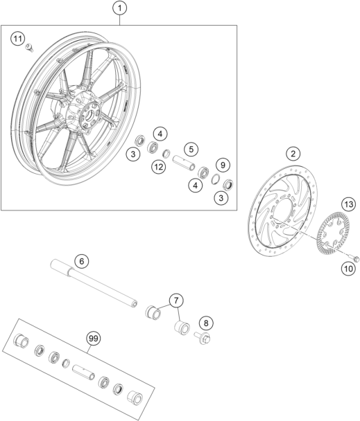 ROUE AVANT POUR 125 DUKE SILVER - B.D. 2022