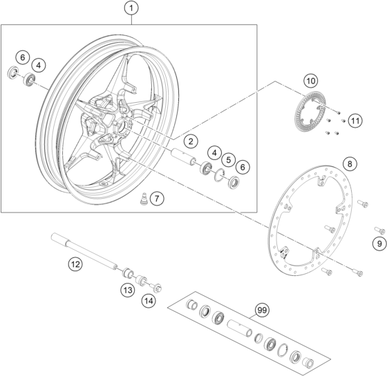 ROUE AVANT POUR RC 390 ORANGE NHD BD 2024 EU