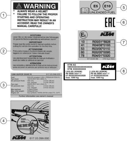 TECHNIC INFORMATION STICKER POUR 1290 SUPER DUKE R EVO BLACK 2022 EU