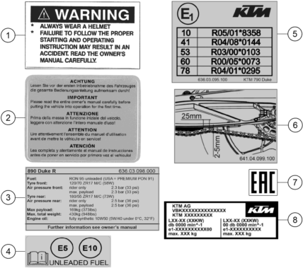 TECHNIC INFORMATION STICKER POUR 890 DUKE GP BLACK 2023 EU