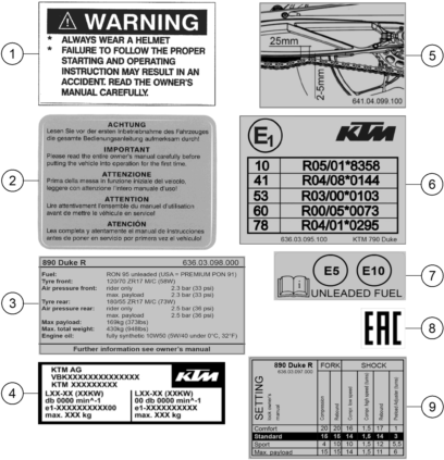 TECHNIC INFORMATION STICKER POUR 890 DUKE R 2023 EU