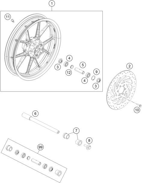 ROUE AVANT POUR 200 DUKE ORANGE W/O ABS - B.D. 2023 (EU)