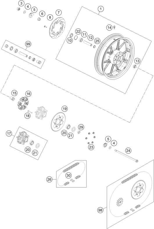 ROUE ARRIERE POUR 200 DUKE ORANGE W/O ABS - B.D. 2023 (EU)