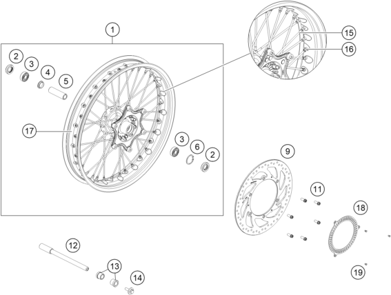 ROUE AVANT POUR 390 ADVENTURE SPOKE W IKD ORANGE 2023