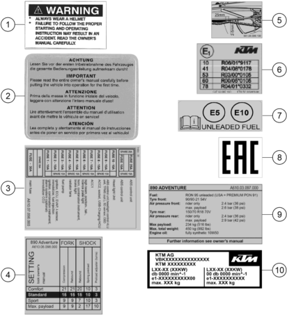TECHNIC INFORMATION STICKER POUR 890 ADVENTURE BLACK 2023 EU