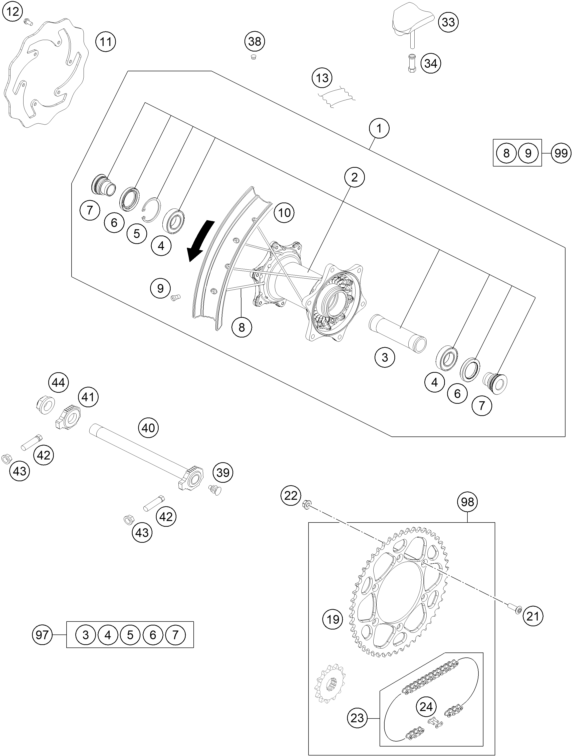 ROUE ARRIERE POUR 150 EXC 2024 (EU)