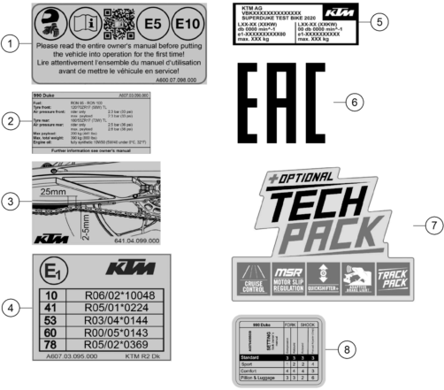 TECHNIC INFORMATION STICKER POUR 990 DUKE BLACK 2024 EU