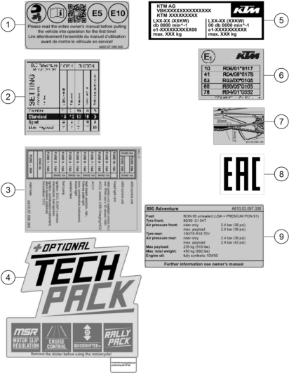 TECHNIC INFORMATION STICKER POUR 890 ADVENTURE BLACK 2024 EU