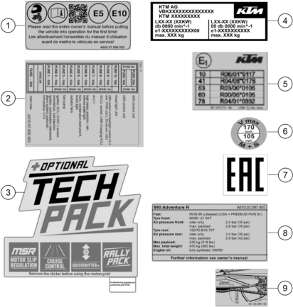 TECHNIC INFORMATION STICKER POUR 890 ADVENTURE R 2024 EU