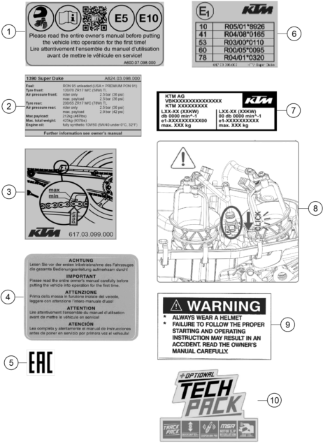 TECHNIC INFORMATION STICKER POUR 1390 SUPER DUKE R BLACK 2024 EU