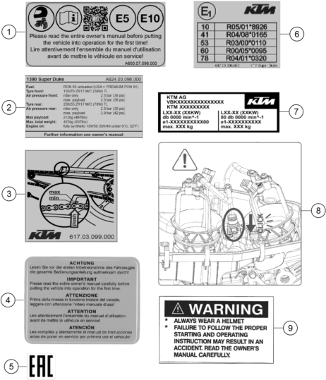 TECHNIC INFORMATION STICKER POUR 1390 SUPER DUKE R BLACK 2025 EU