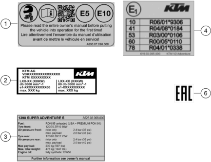 TECHNIC INFORMATION STICKER POUR 1390 SUPER ADVENTURE S BLACK 2025 EU