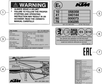 TECHNIC INFORMATION STICKER POUR 790 ADVENTURE ORANGE DD 2025 EU