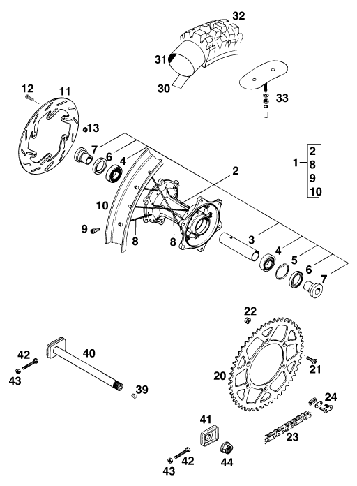 ROUE ARRIERE POUR 250 E-XC (EU)