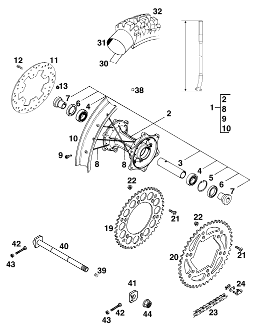 ROUE ARRIERE POUR 125 LC2 100/ORANGE 97 (EU)