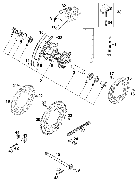 ROUE ARRIERE POUR 125 EXC MO EU