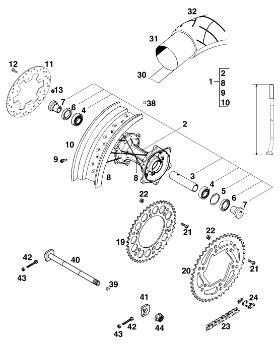 ROUE ARRIERE POUR 125 STING100 97 EU