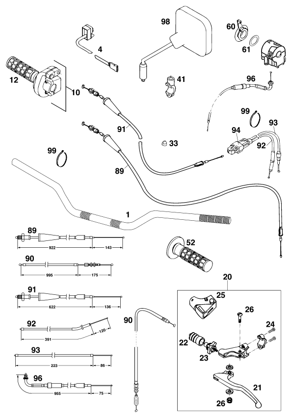 GUIDON ARMATURES POUR 125 LC2 100 98 (EU)