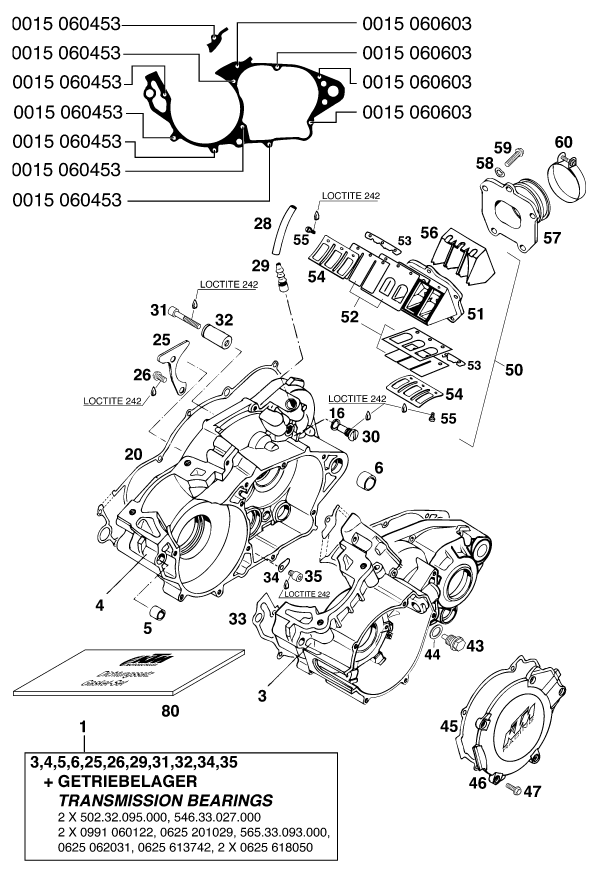 CARTER MOTEUR POUR 250 EXC 98 EU