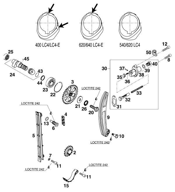 COMMANDE DE DISTRIBUTION POUR 640 LC 4 SUPER MOTO EU