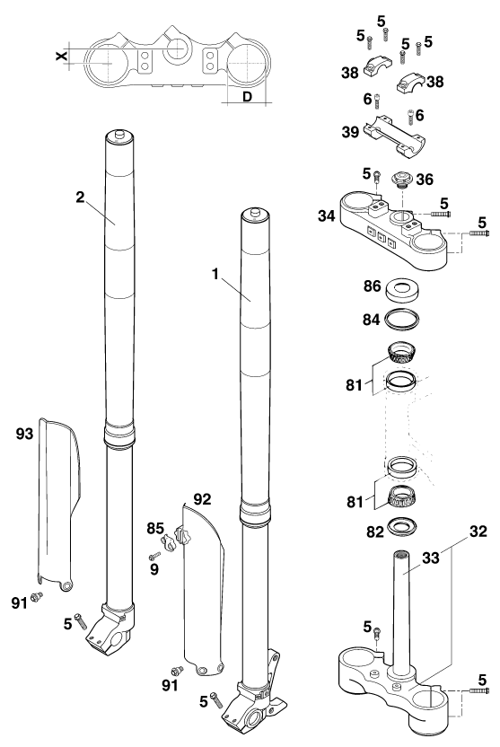 FOURCHE TELESCOPIQUE TE DE FOURCHE POUR 125 SX 2000 EU