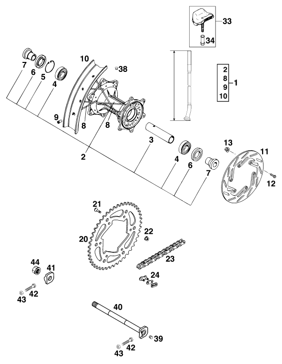 ROUE ARRIERE POUR 620 SX 99 (EU)