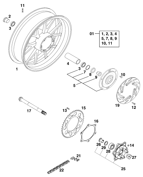 ROUE ARRIERE POUR 640 DUKE II 2000 (EU)